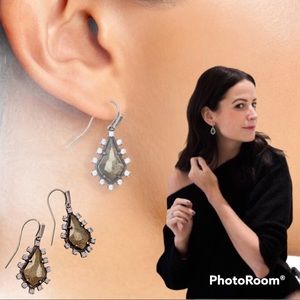 Kendra Scott Juniper Pyrite Antiqued Silver Clear Crystals Drop Earrings